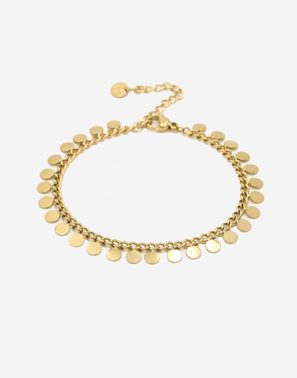 schakelarmband met muntjes goudkleurig