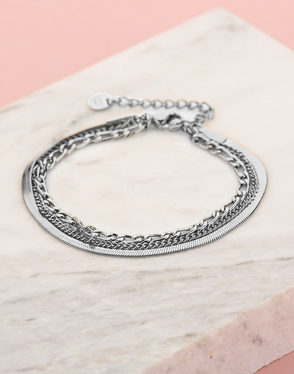 Armband drie laagse schakels zilverkleurig