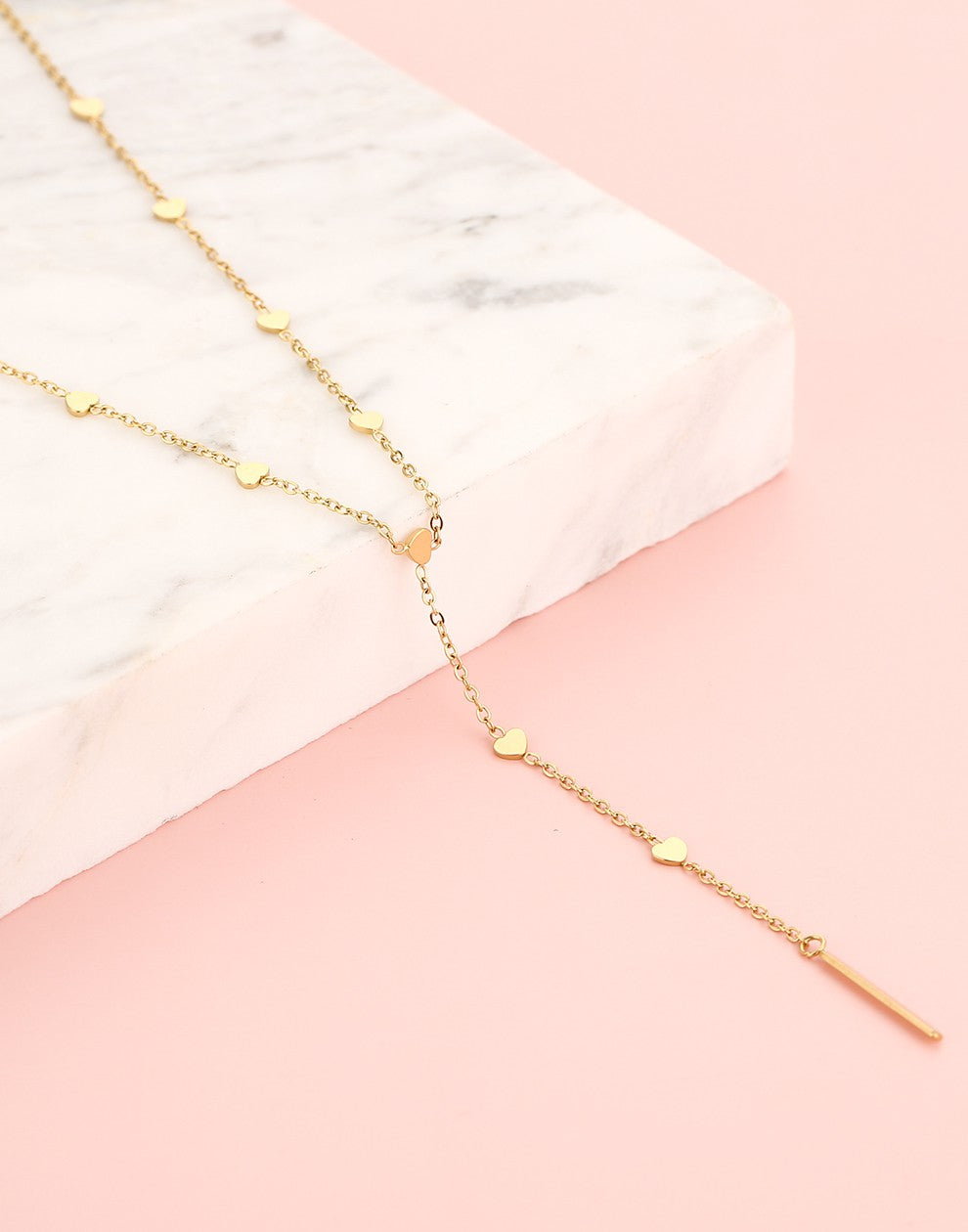 Y ketting hartjes goudkleurig