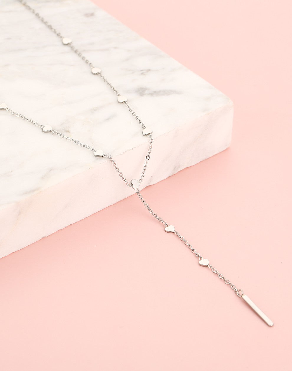 Y ketting hartjes zilverkleurig
