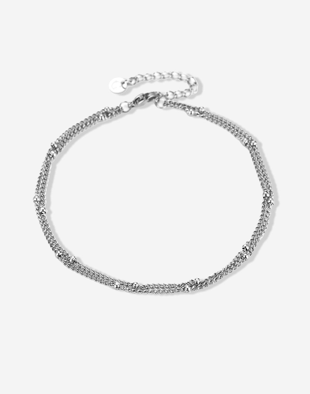 Ankle bracelet with double silver-colored beads