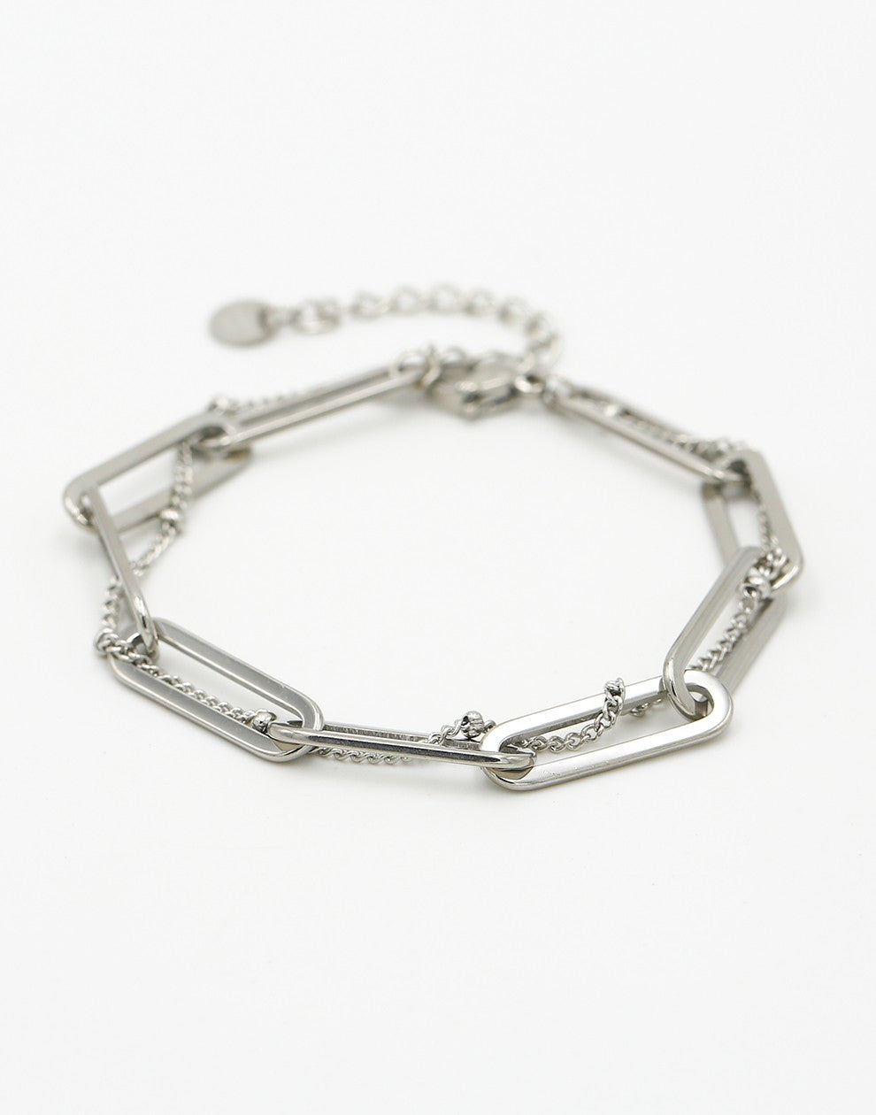 Schakelarmband gevlochten zilverkleurig