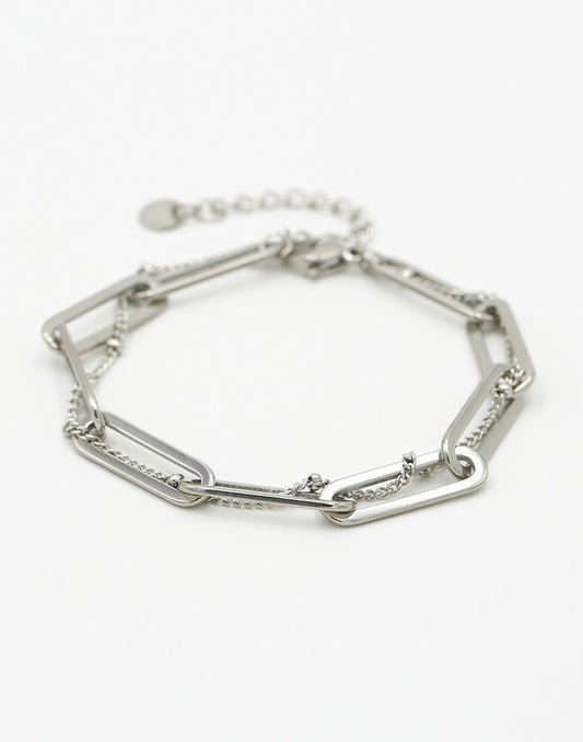 Schakelarmband gevlochten zilverkleurig