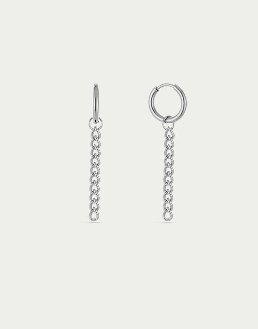 Oorringen chain hanger zilverkleurig