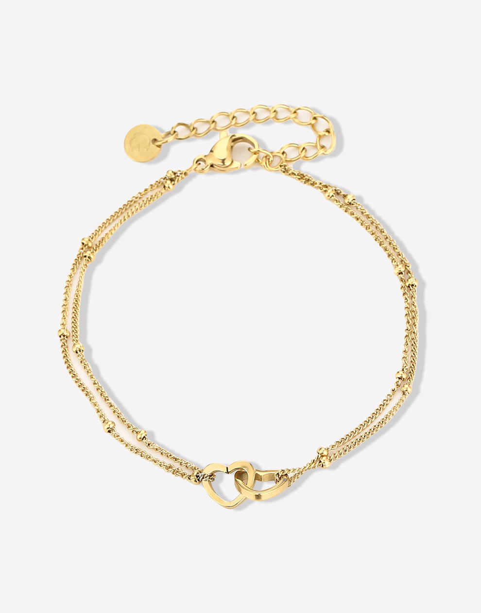 armband verbonden hartjes goudkleurig