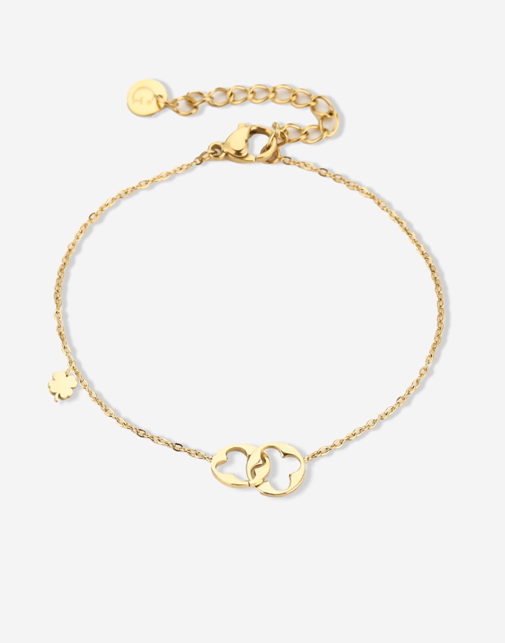 armband verbonden klavertjes goudkleurig