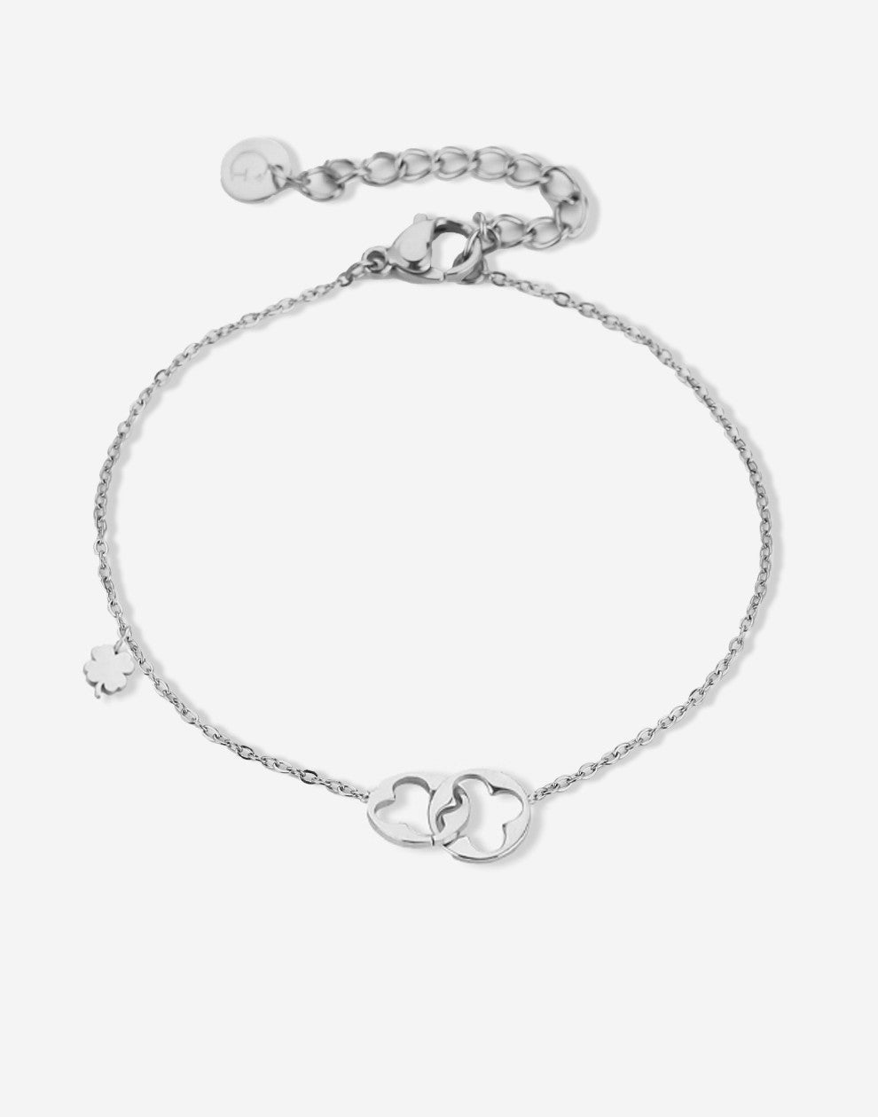armband verbonden klavertjes zilverkleurig