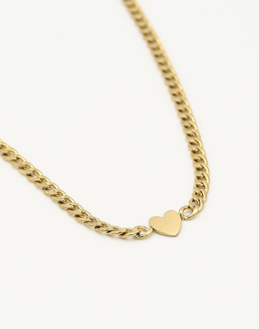 Schakelketting met plat hartje goudkleurig