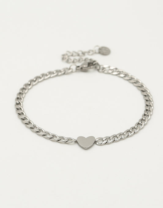 Schakelarmband met plat hartje zilverkleurig