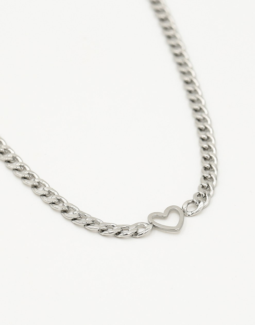Schakelketting met open hartje zilverkleurig