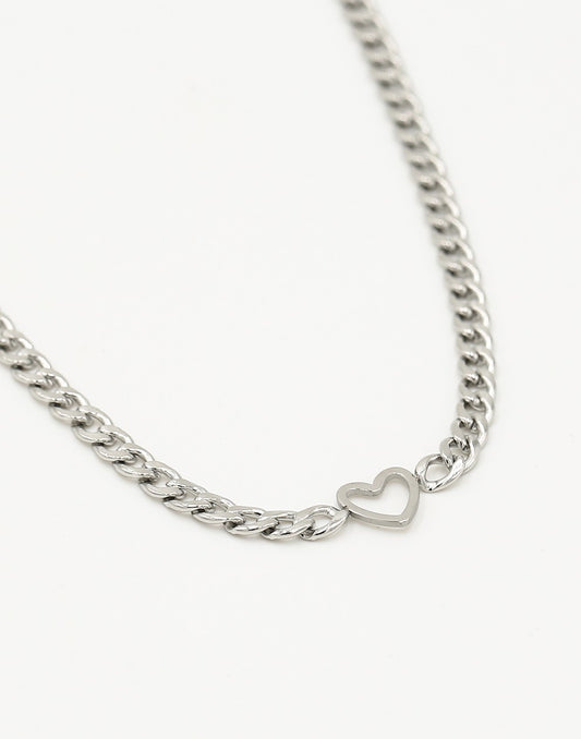 Schakelketting met open hartje zilverkleurig