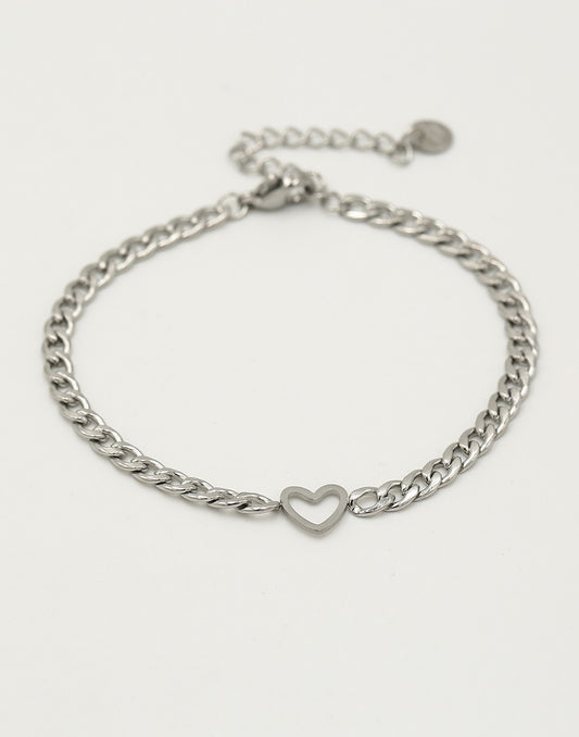Schakelarmband met open hartje zilverkleurig