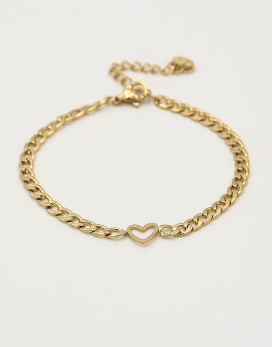 Schakelarmband met open hartje goudkleurig