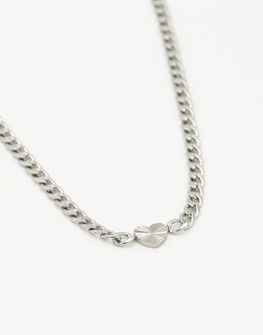 Schakelketting hartje met motief in zilverkleurig