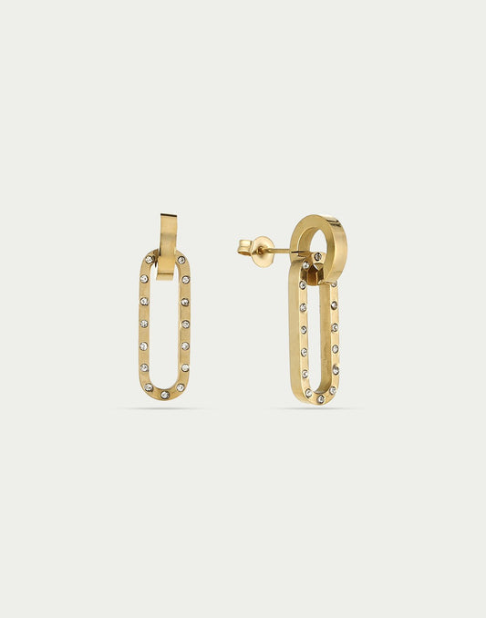 Oorsteker ovale schakel chunky strass goudkleurig