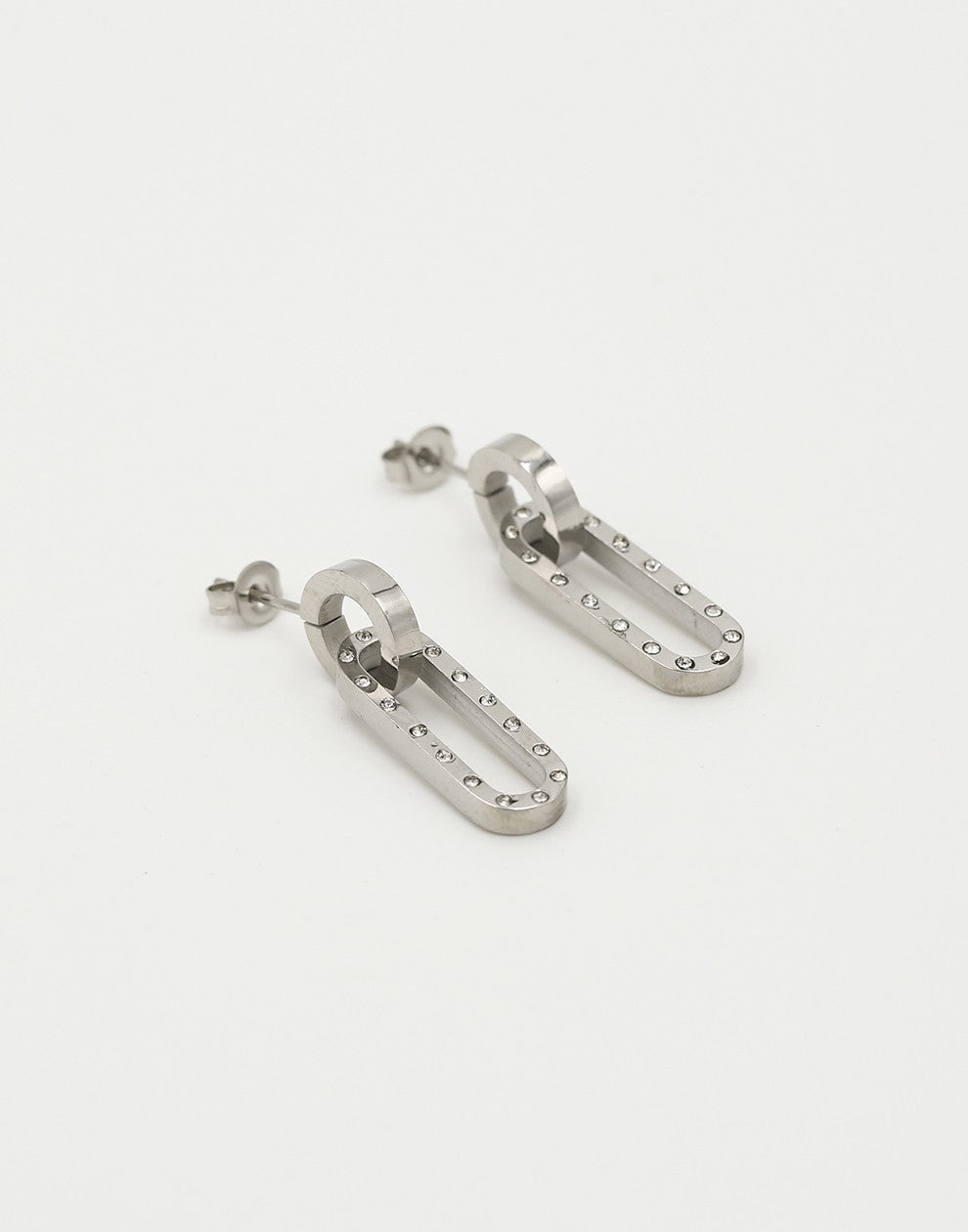 Oorsteker ovale schakel chunky strass zilverkleurig