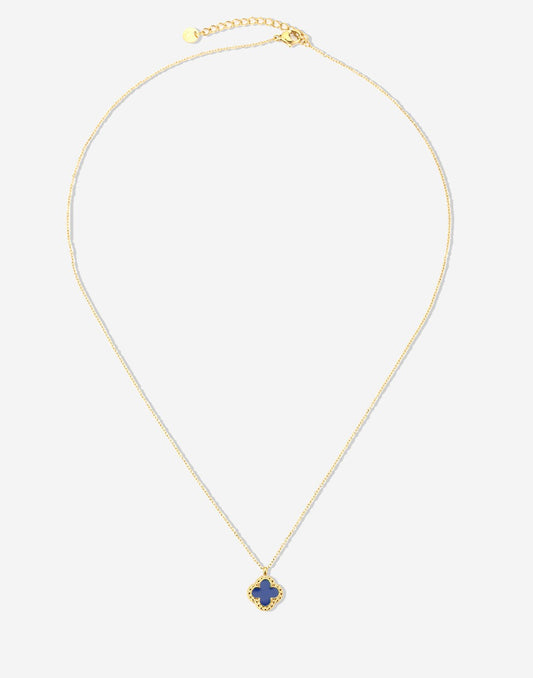 Lange ketting klaver blauw goudkleurig
