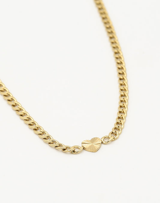 Schakelketting hartje met motief in goudkleurig