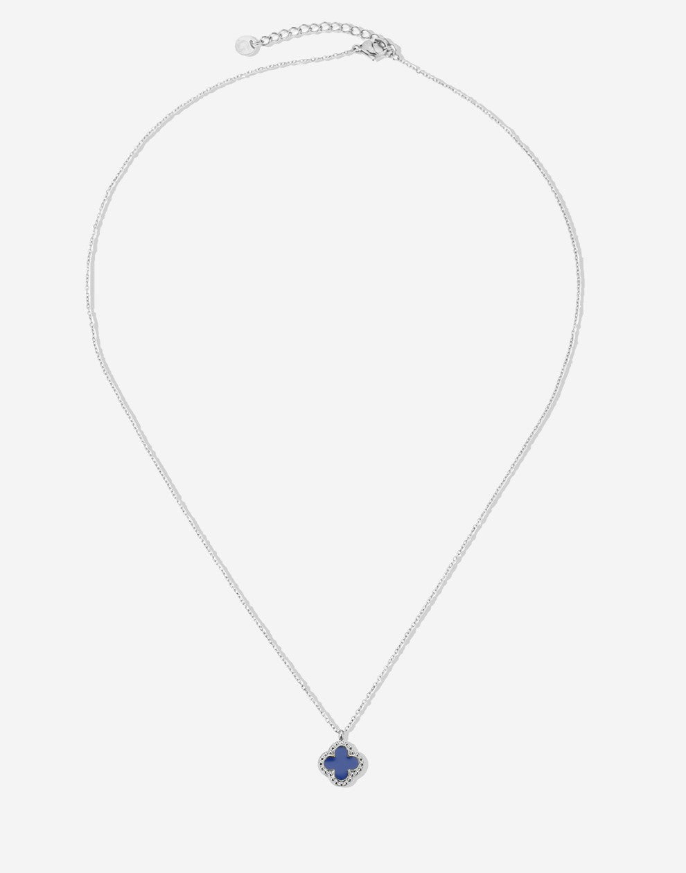 Lange ketting klaver blauw zilverkleurig