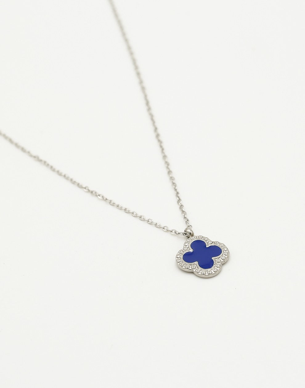 Lange ketting klaver blauw zilverkleurig