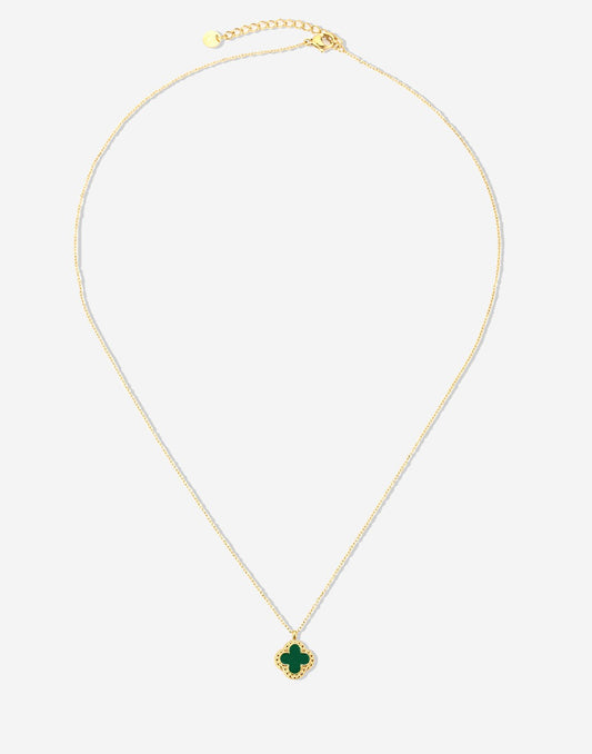 Lange ketting klaver groen goudkleurig