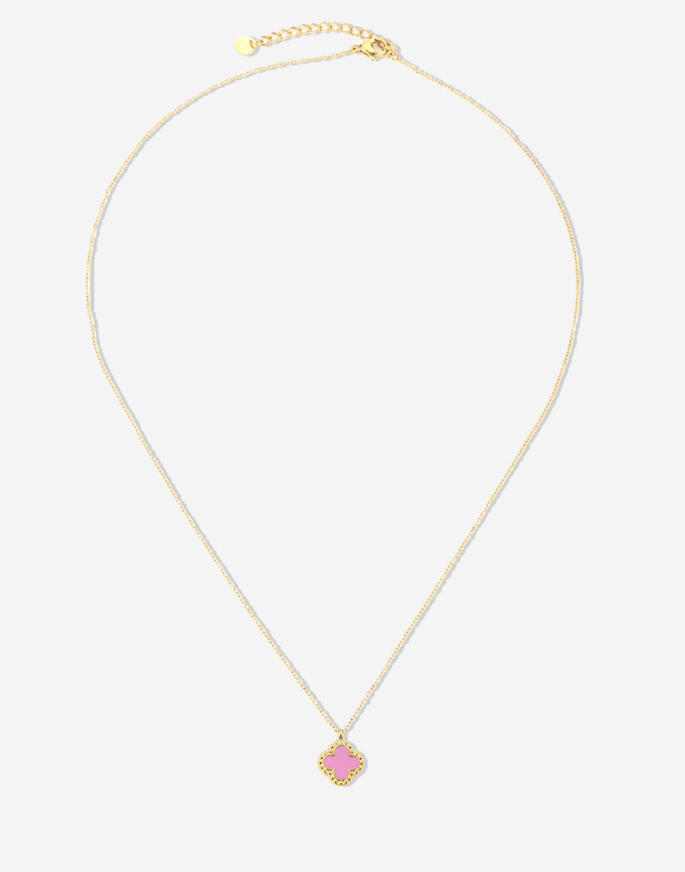 Lange ketting klaver roze goudkleurig