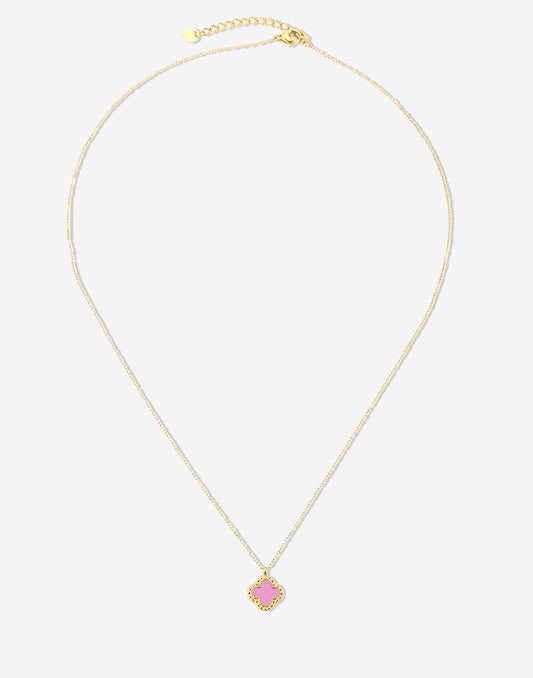 Lange ketting klaver roze goudkleurig