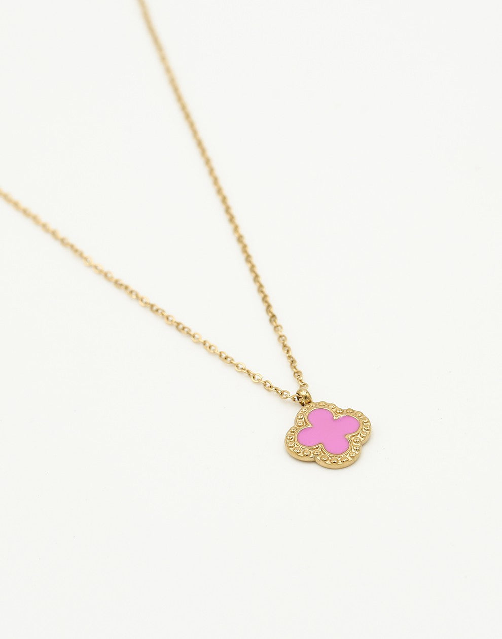 Lange ketting klaver roze goudkleurig