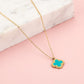 Lange ketting klaver turquoise goudkleurig