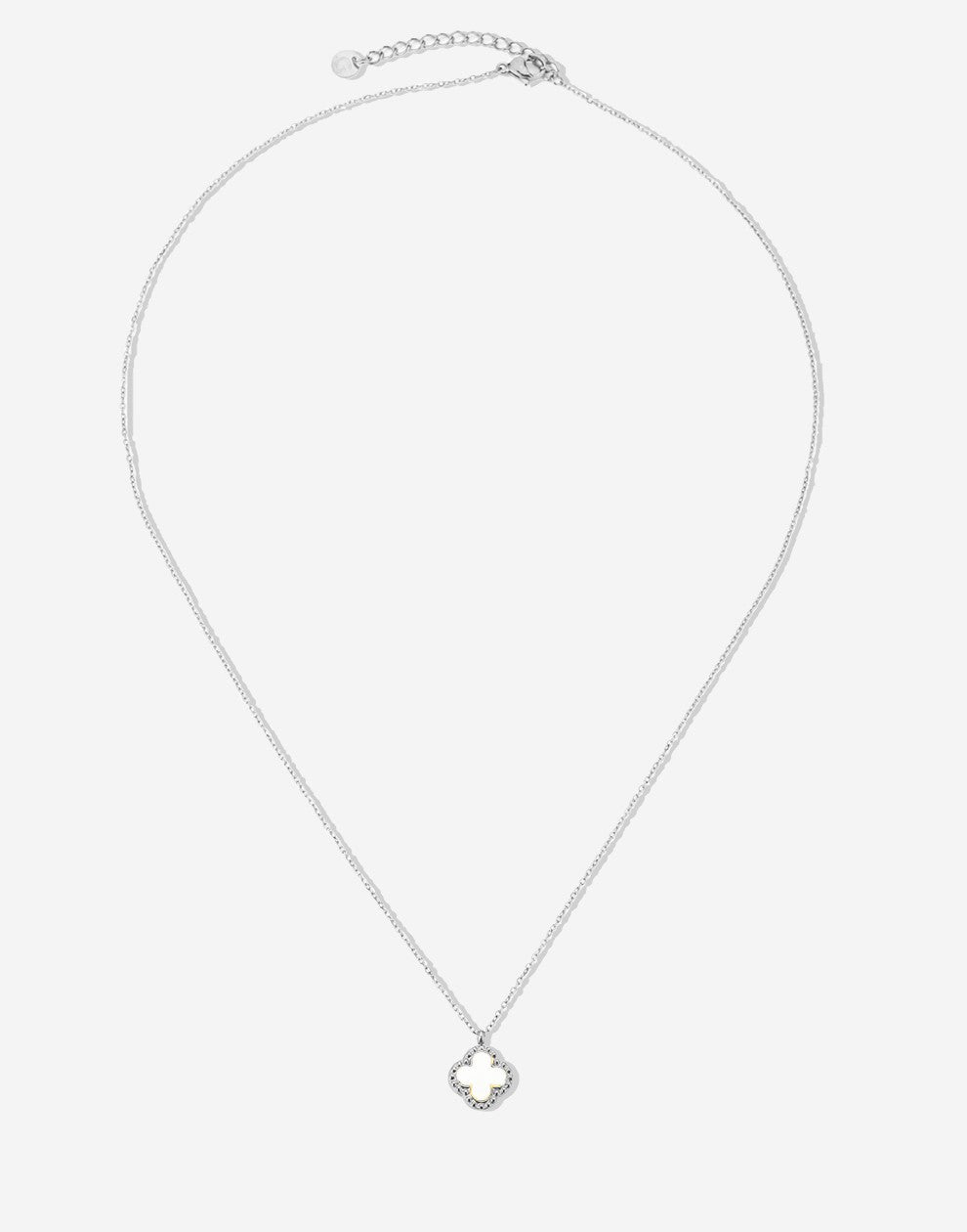 Lange ketting klaver wit zilverkleurig