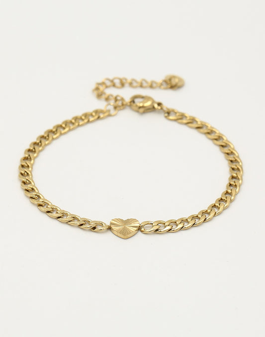 Schakelarmband hartje met motief in goudkleurig