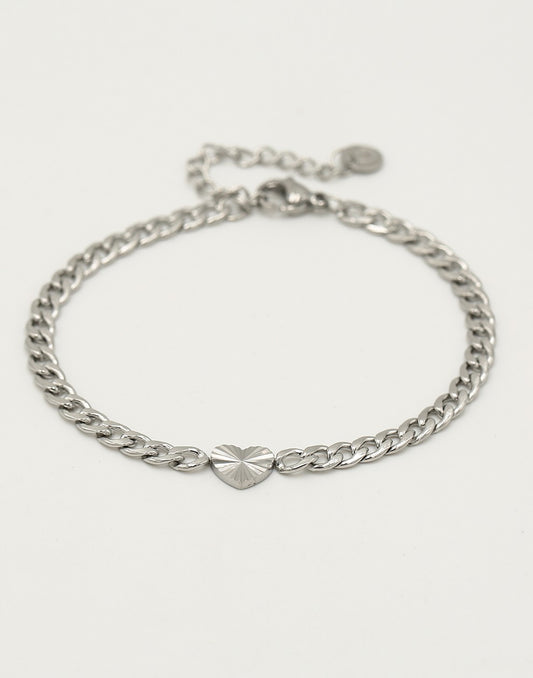 Schakelarmband hartje met motief in zilverkleurig