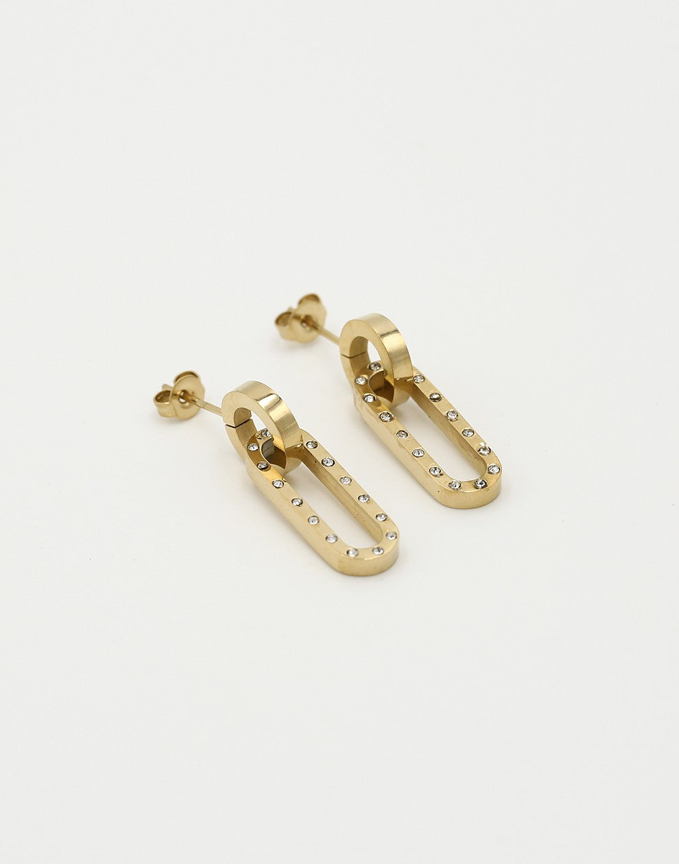 Oorsteker ovale schakel chunky strass goudkleurig