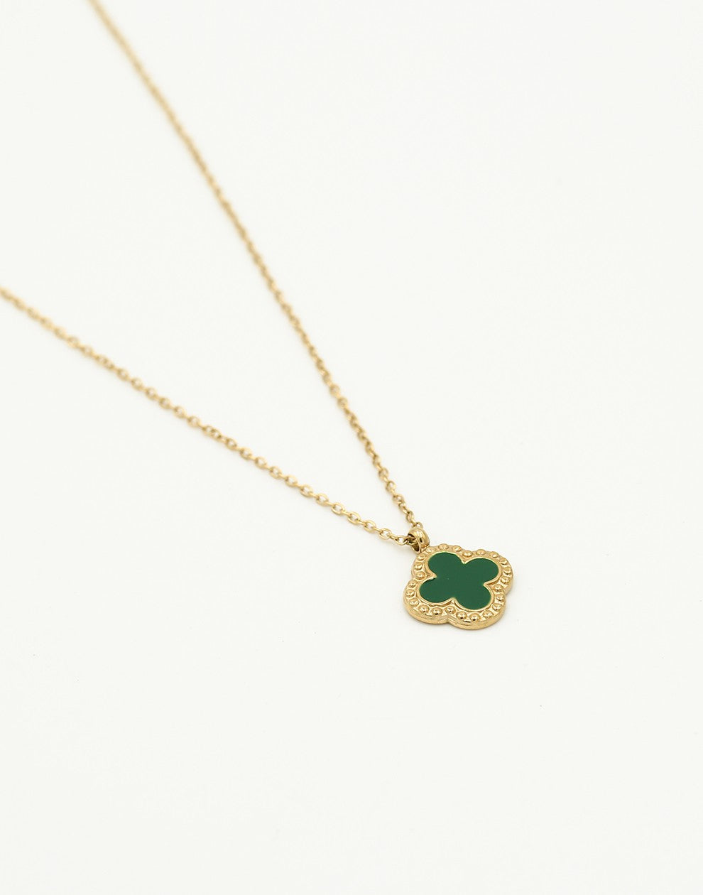 Lange ketting klaver groen goudkleurig