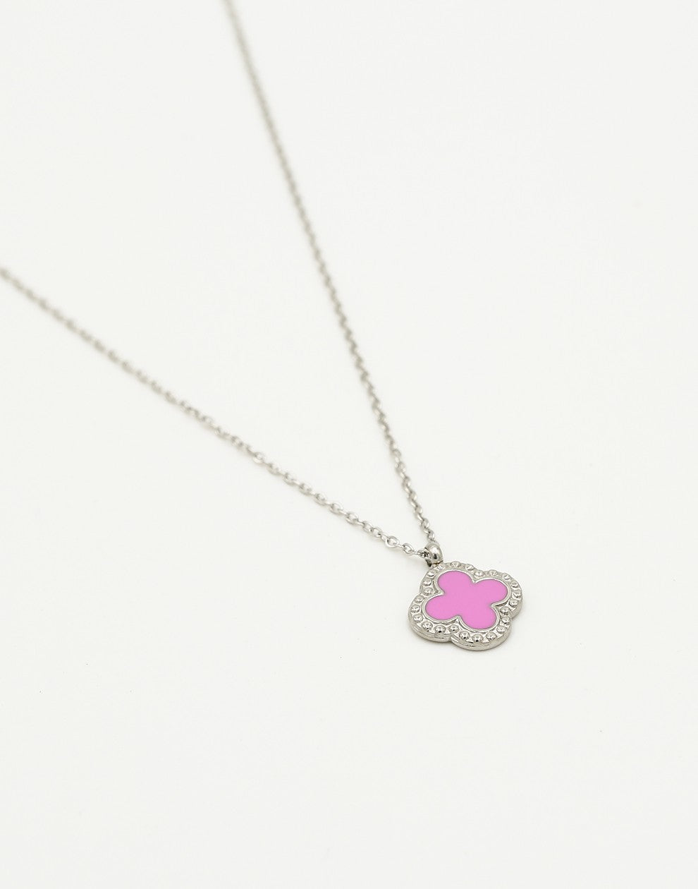 Long necklace clover pink silver colored