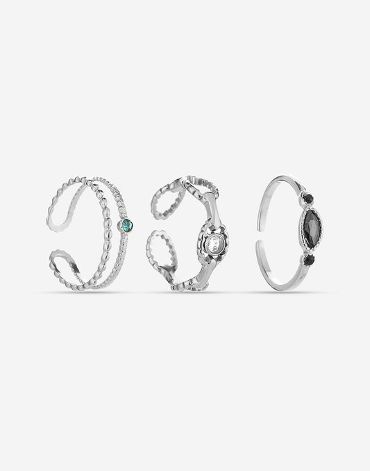 Ringen set steentjes zilverkleurig