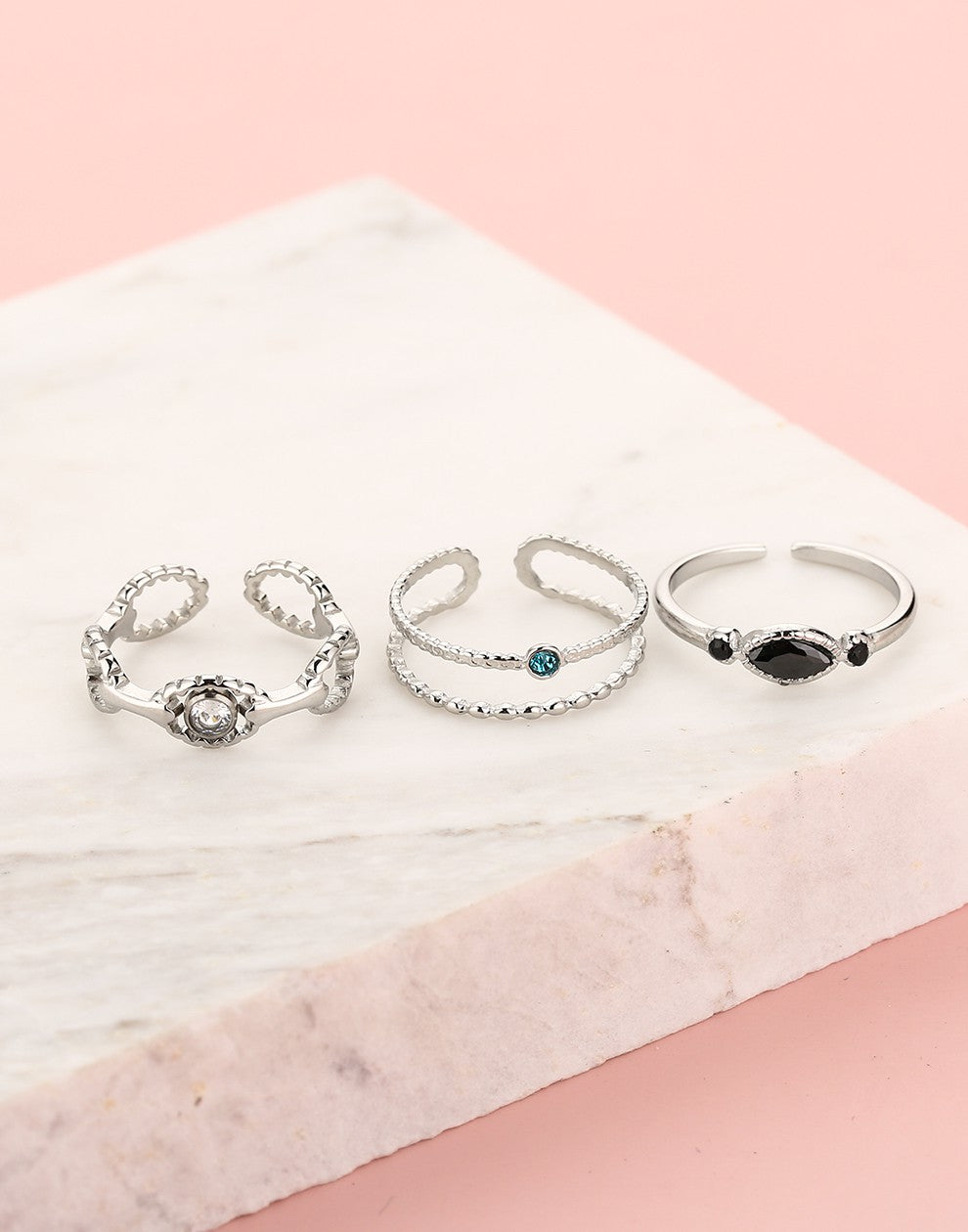 Ringen set steentjes zilverkleurig