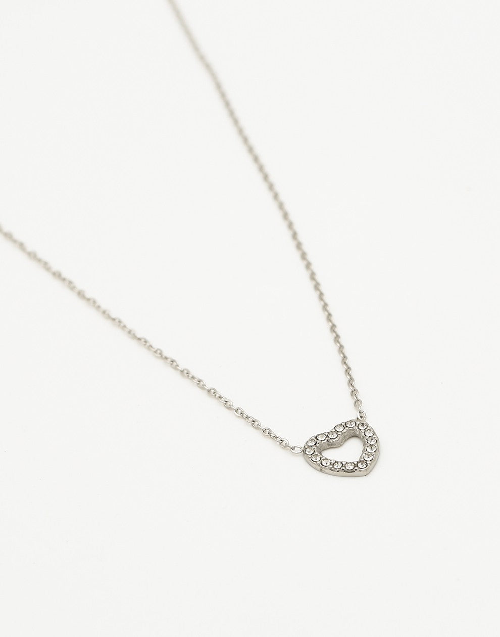 Necklace heart rhinestone silver-colored