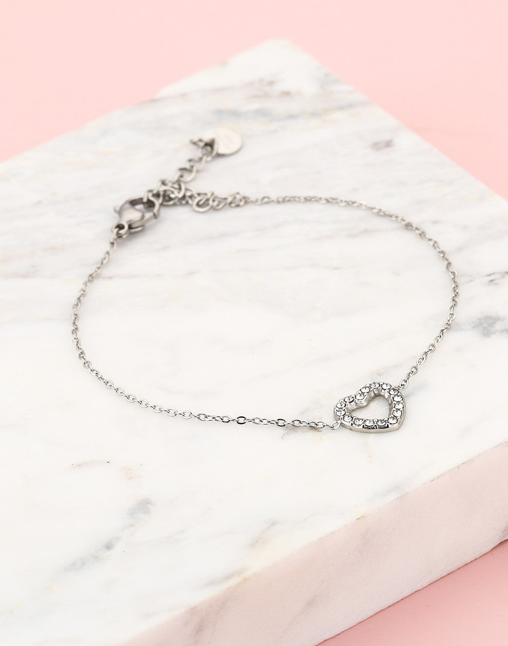 armband hartje strass zilverkleurig