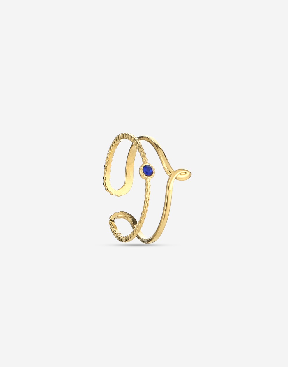 ring dubbel met steen blauw