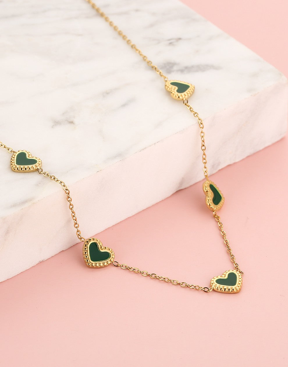 ketting vintage hartjes groen goudkleurig
