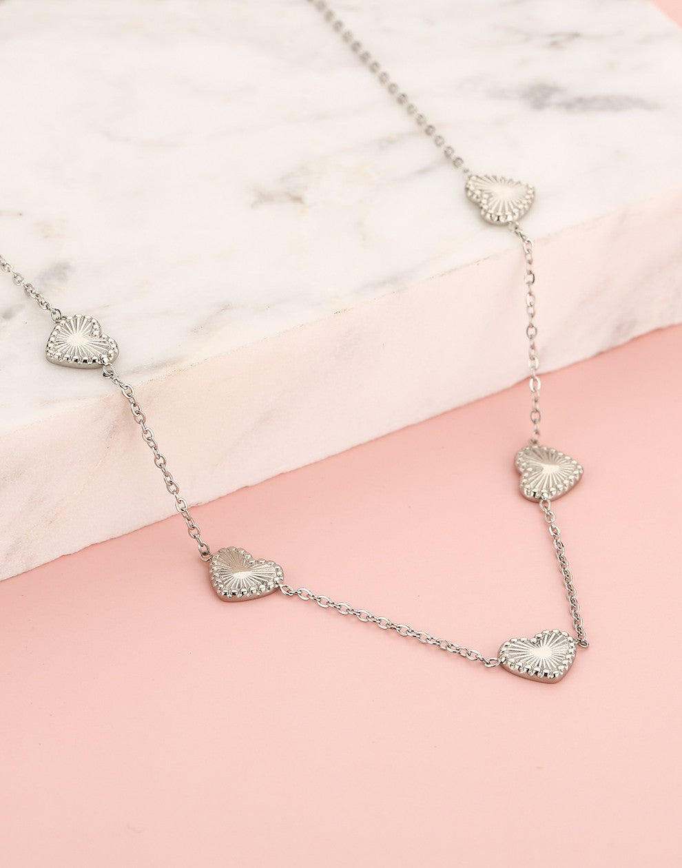 ketting vintage hartjes zilverkleurig
