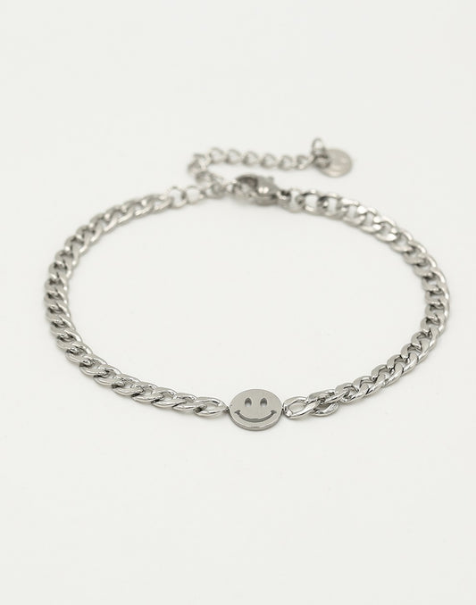 Schakelarmband met smiley zilverkleurig