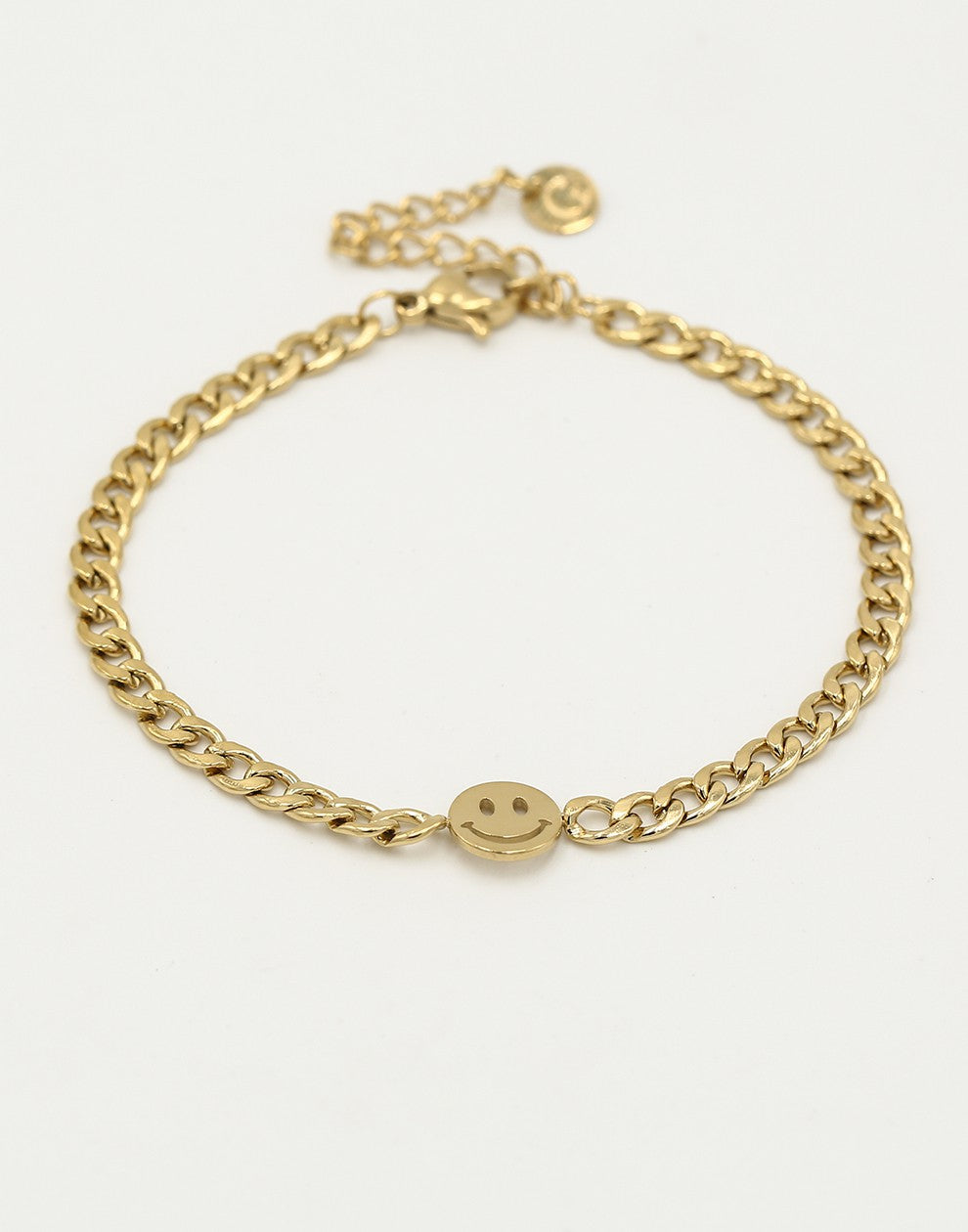 Schakelarmband met smiley goudkleurig