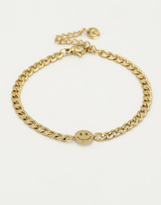 Schakelarmband met smiley goudkleurig
