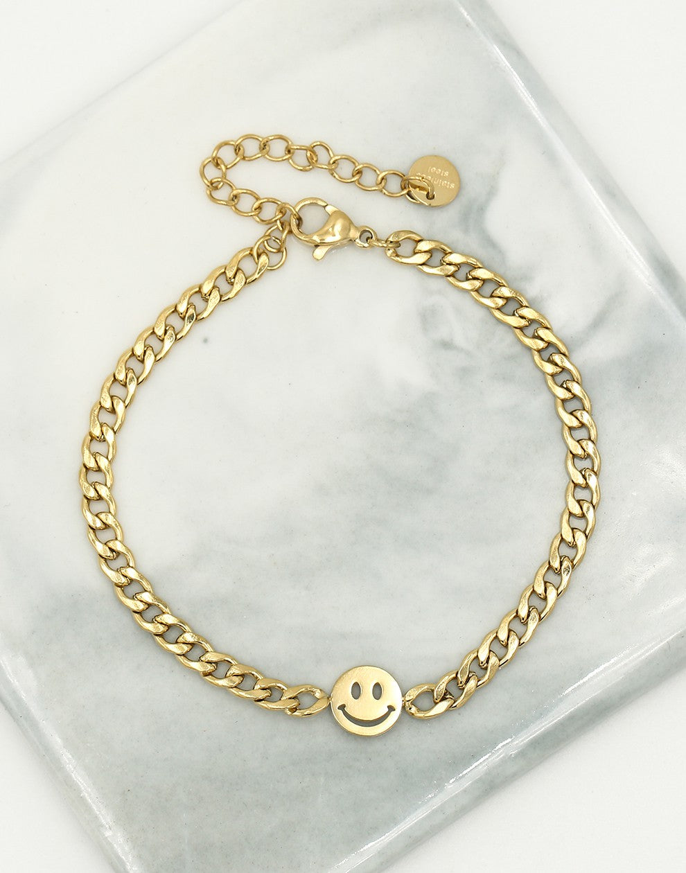 Schakelarmband met smiley goudkleurig