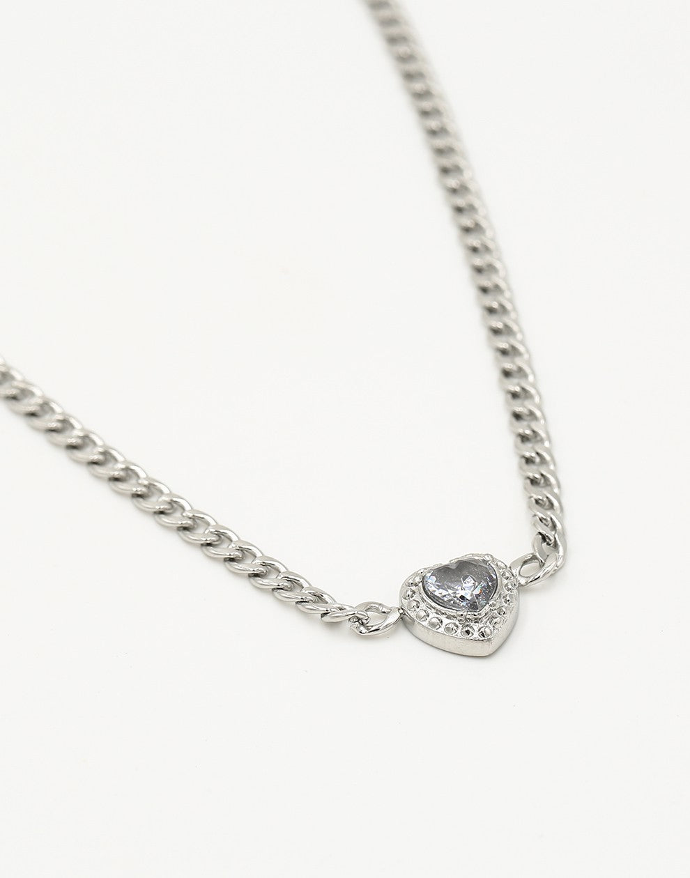 Fijne schakelketting hartje met steen zilverkleurig