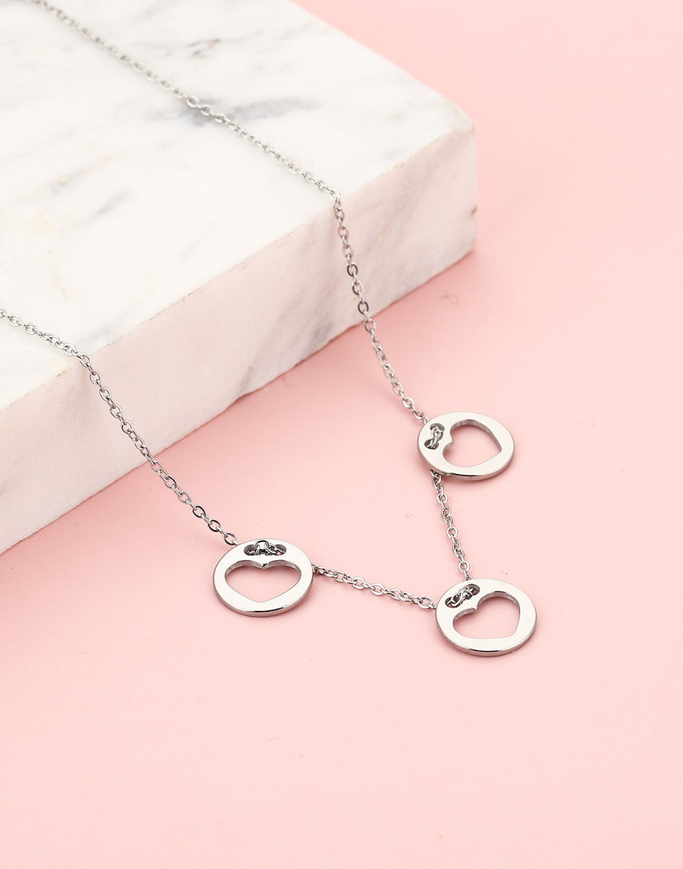 Ketting hartjes munten zilverkleurig