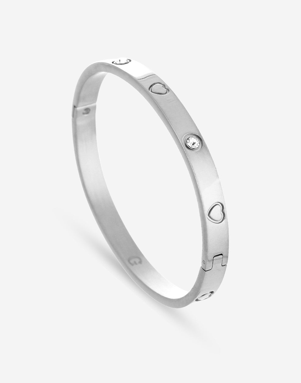 Bangle steentjes en hartjes zilverkleurig