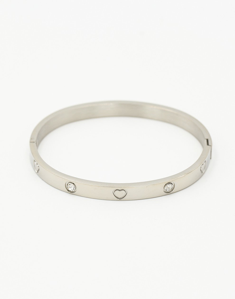 Bangle steentjes en hartjes zilverkleurig